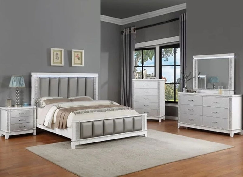 Crown Mark Furniture Ariane King Bed in White and Silver