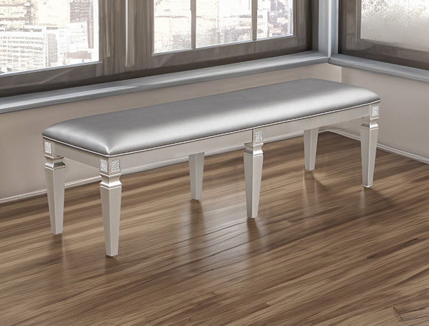 Crown Mark Klina Glam Dining Bench in Light Gray image